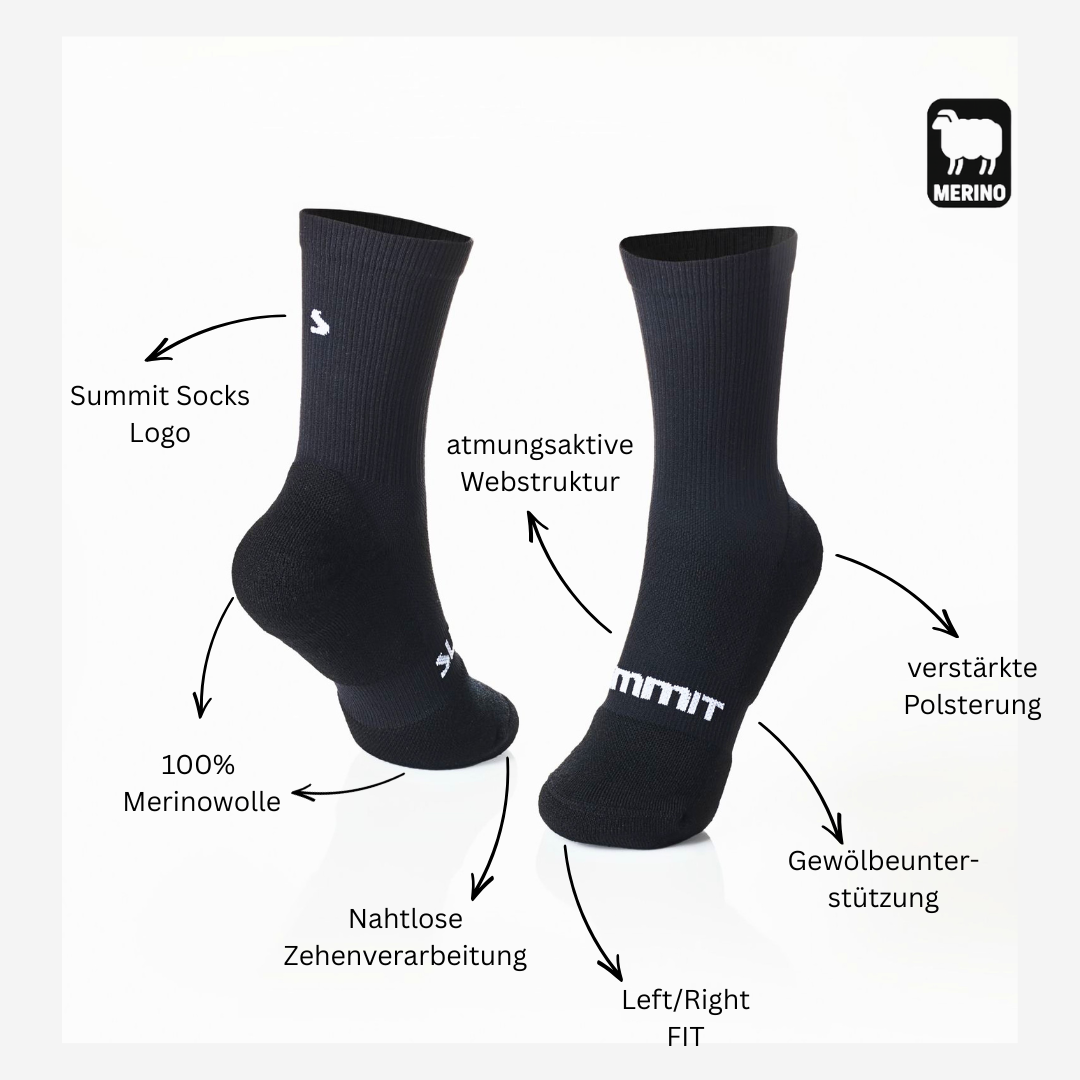 Kompressive Sport - & Wandersocke aus Merinowolle